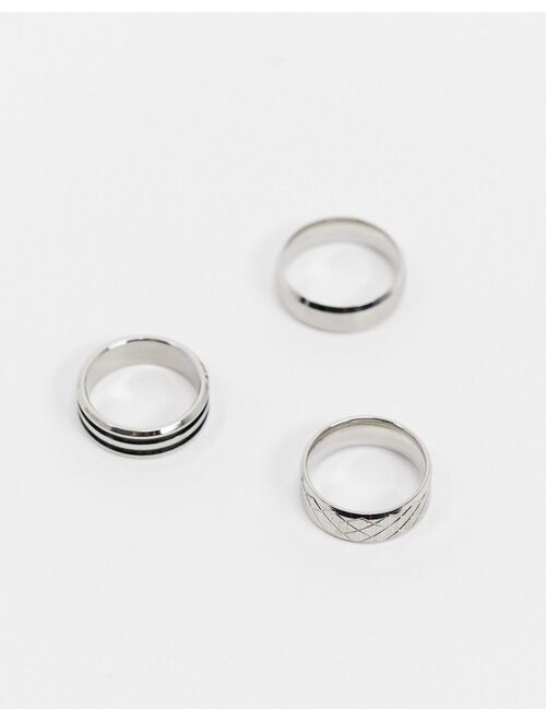 ASOS DESIGN 3-pack stainless steel slim band rings set in silver tone