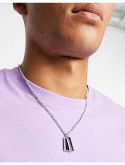 double pendant neckchain with black bar in silver tone