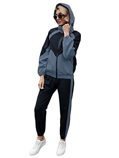 SweatyRocks Women's 2 Piece Outfits Long Sleeve Full Zip Jacket and Pants Tracksuit Set