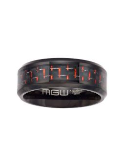 Men's Black Stainless Steel Black & Red Carbon Fiber Ring