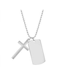 1913 Men's Stainless Steel Cross & Dog Tag Pendant Necklace