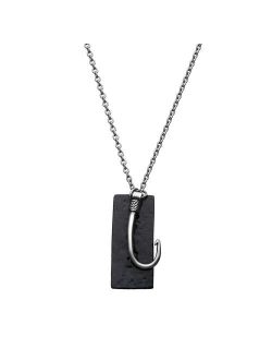 Men's Stainless Steel Black Tag Fish Hook Pendant Necklace