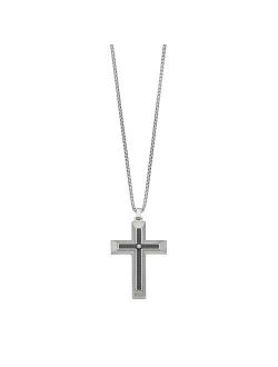 LYNX Men's Stainless Steel Carbon Fiber & Cubic Zirconia Cross Pendant Necklace