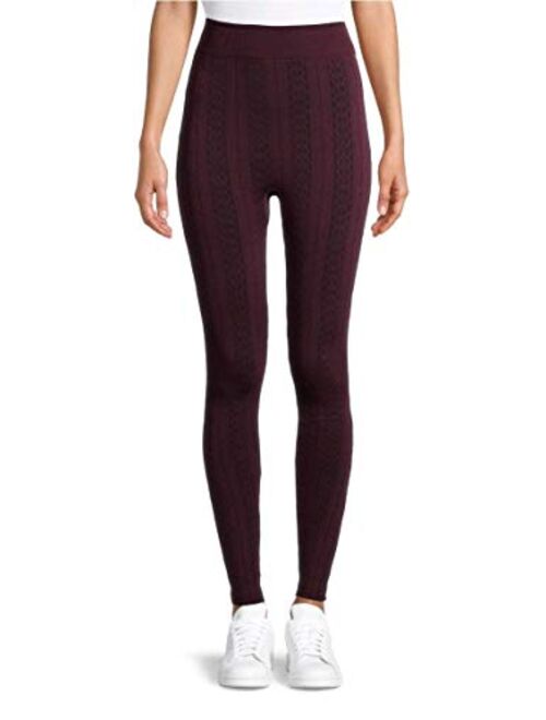 Time and Tru Wine Fusion & Black Soot 2 Pack Cable Knit Fleece Lined Leggings