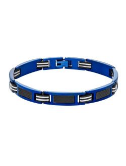 Men's Blue Ion over Stainless Steel Link Bracelet