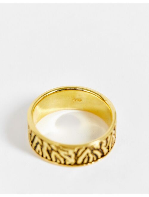 ASOS DESIGN sterling silver band ring with wave design in burnished gold tone