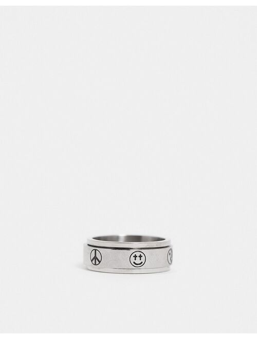 ASOS DESIGN stainless steel movement band ring with 90s scribble in silver tone