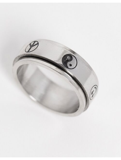 ASOS DESIGN stainless steel movement band ring with 90s scribble in silver tone