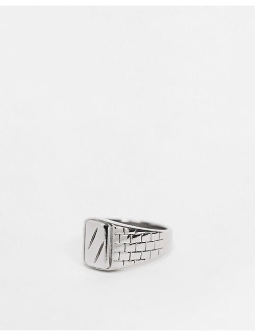 ASOS DESIGN stainless steel signet ring with texture in silver tone