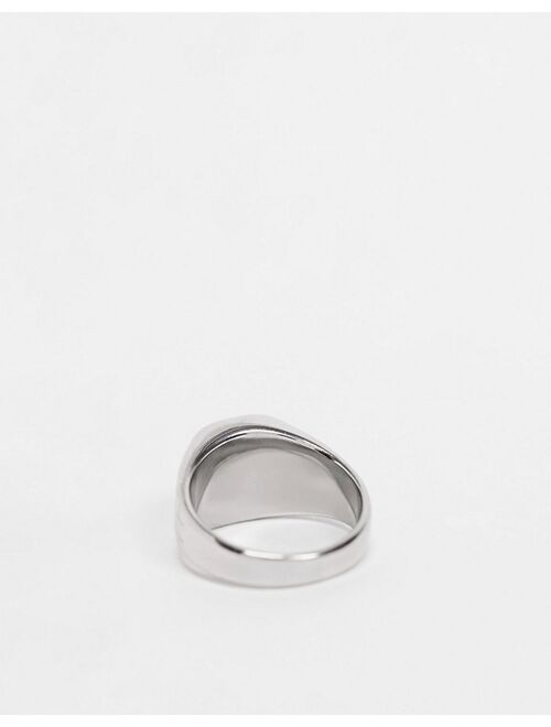 ASOS DESIGN stainless steel signet ring with texture in silver tone