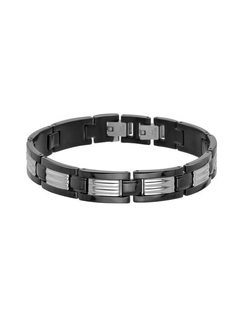 LYNX Black Ion-Plated Stainless Steel & Stainless Steel Ribbed Link Bracelet - Men