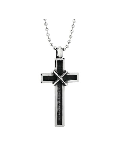 LYNX Stainless Steel Antiqued Cross Pendant Necklace