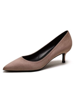 Women's Classic Low Kitten Heels Pumps Slip On Closed Pointed Toe Office Work Dress Bridal Shoes
