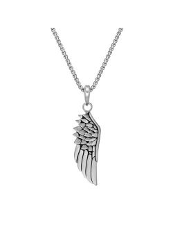 Stainless Steel Angel Wing Pendant 24" Box Chain Men's Necklace