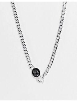 WFTW enameled shield charm flat curb chain necklace in silver