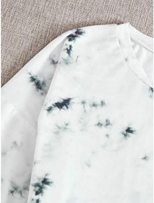 SweatyRocks Women's Tie Dye Long Sleeve 2 Piece Short Pajamas Set Sleepwear Loungewear