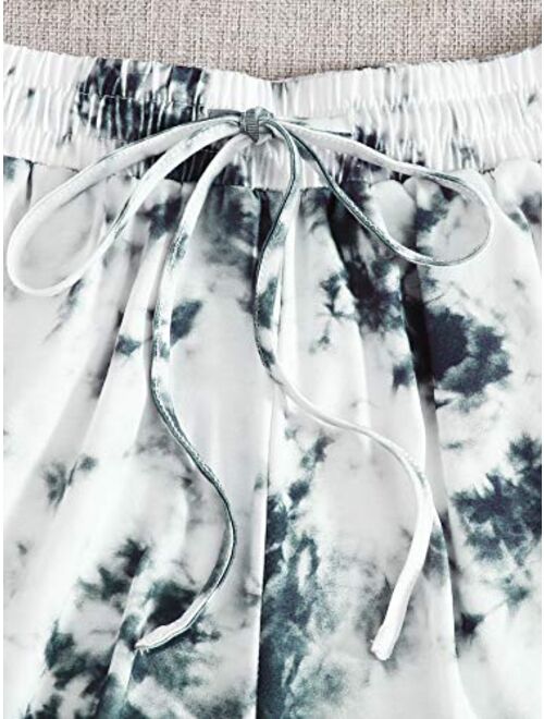 SweatyRocks Women's Tie Dye Long Sleeve 2 Piece Short Pajamas Set Sleepwear Loungewear