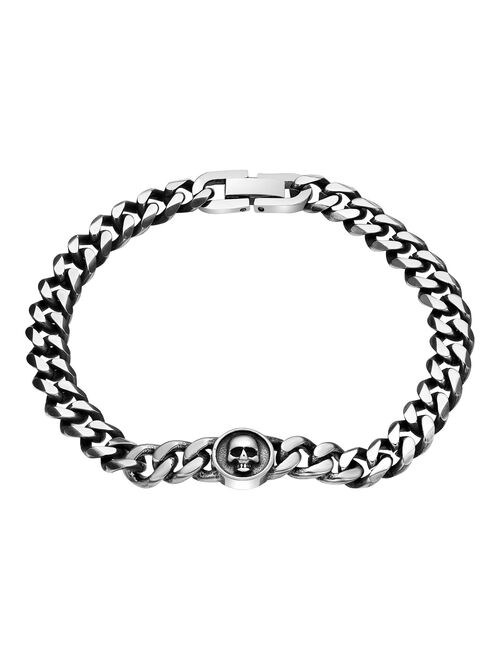 LYNX Stainless Steel Skull Black Ion-Plated Men's Chain Bracelet