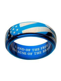 Men's Stainless Steel Blue Ion Plated Spinner American Flag Ring