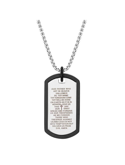 1913 Men's Two Tone Stainless Steel Dog Tag Pendant Necklace with Lord's Prayer