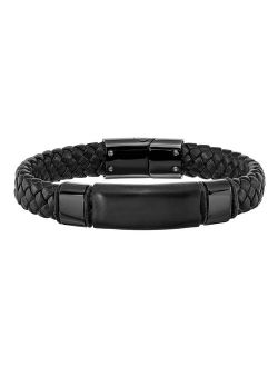 Men's Black Ion-Plated Stainless Steel & Black Braided Leather Bracelet