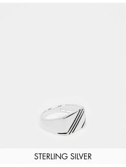 sterling silver signet ring with contrast design in silver