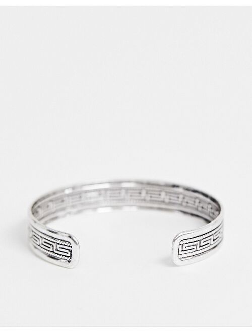 ASOS DESIGN bangle with column emboss in burnished silver tone