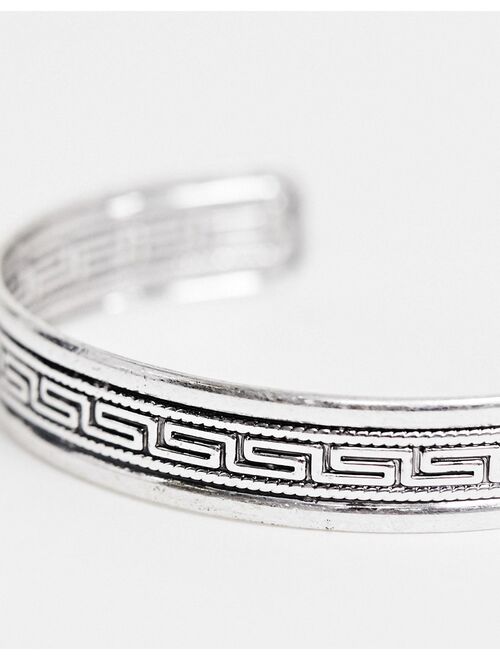 ASOS DESIGN bangle with column emboss in burnished silver tone