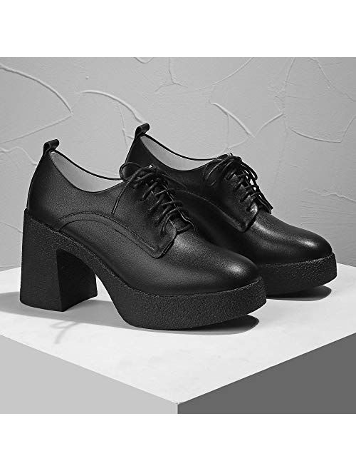WuORWu women's chunky heels black platform shoes for women ankle boots