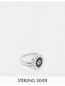 Serge DeNimes sterling silver engraved ring with pearl detail