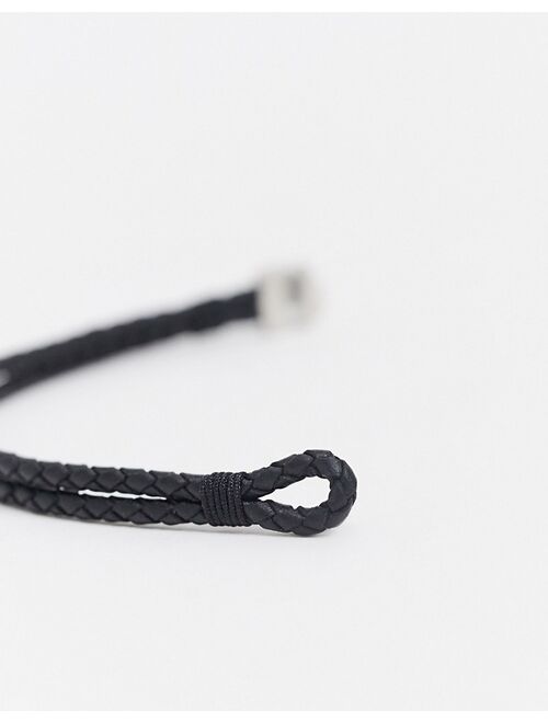 Hugo Boss Boss braided leather bracelet in black with metal clasp