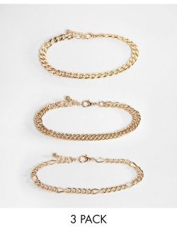 3 pack bracelets with vintage style chains in gold tone