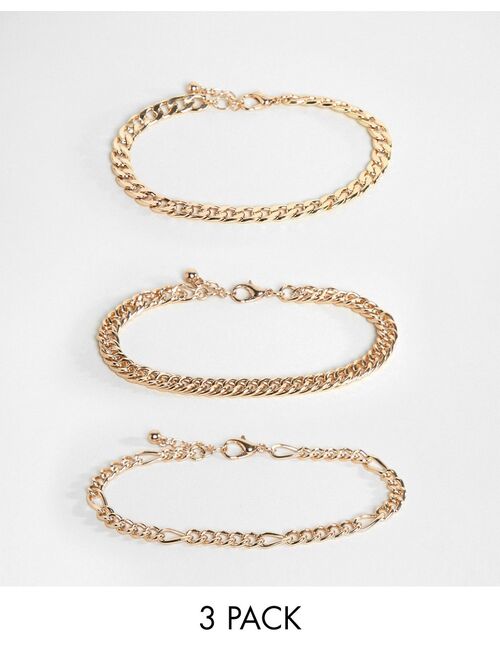 ASOS DESIGN 3 pack bracelets with vintage style chains in gold tone