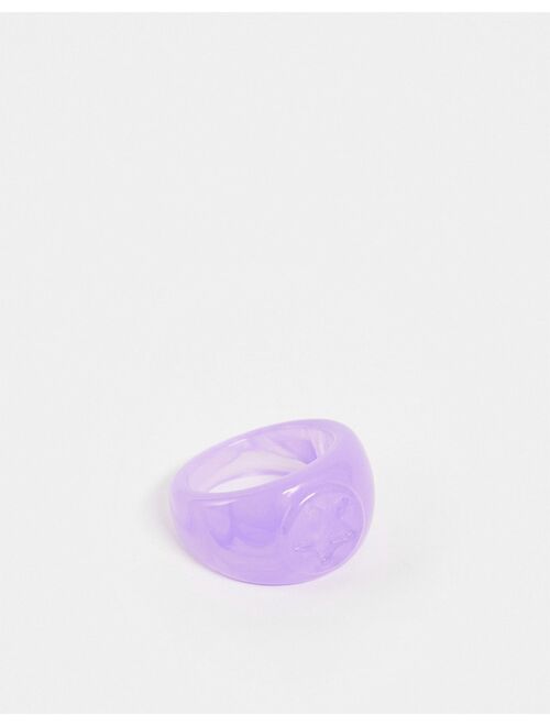 ASOS DESIGN plastic signet ring with star design in purple