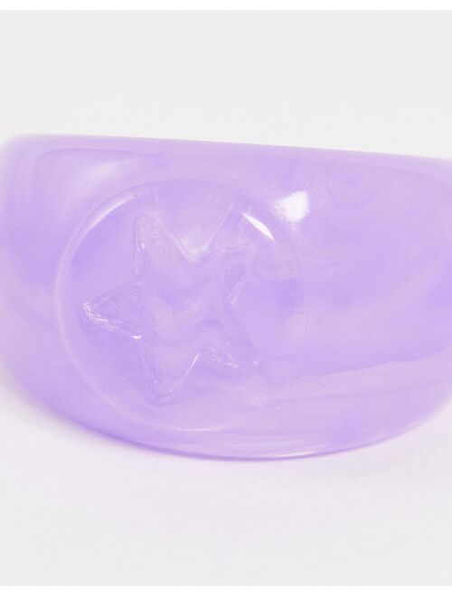 ASOS DESIGN plastic signet ring with star design in purple