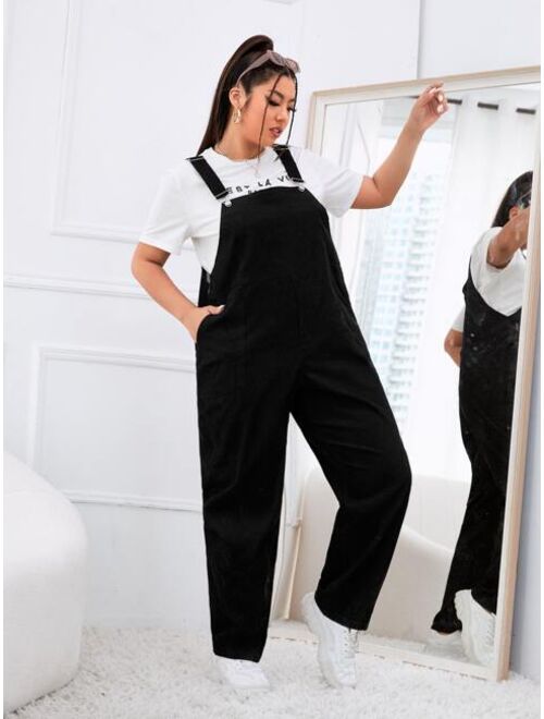 Shein Plus Slant Pocket Corduroy Overall Jumpsuit Without Top