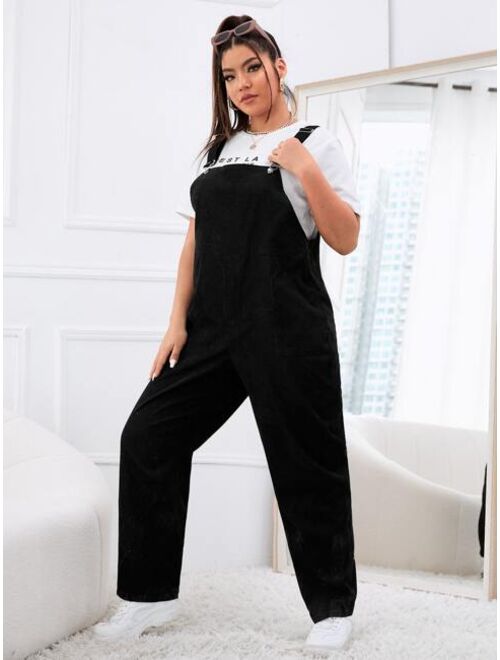Shein Plus Slant Pocket Corduroy Overall Jumpsuit Without Top