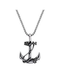Antiqued Stainless Steel Anchor Pendant Necklace