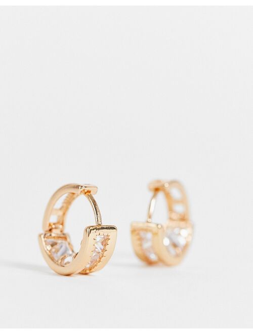 ASOS DESIGN crystal hoop earrings in gold tone
