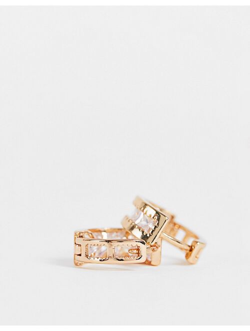 ASOS DESIGN crystal hoop earrings in gold tone