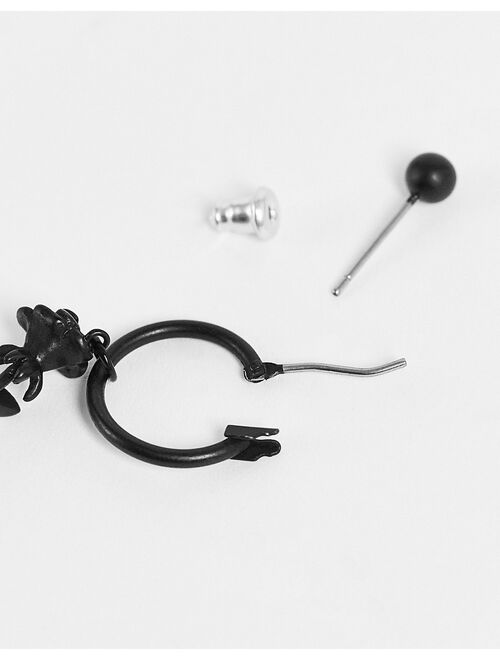 ASOS DESIGN 2 pack earrings set with rose drop and stud in matte black
