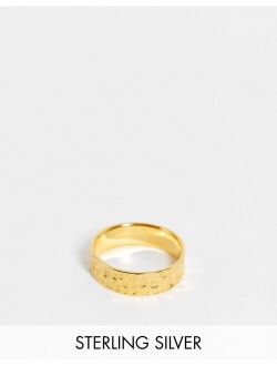 sterling silver band ring with hammered texture in 14k gold plate