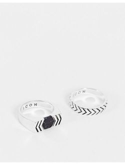Icon Brand black composite 2 pack ring set in silver