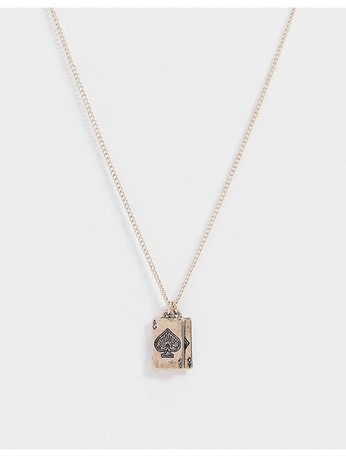 ASOS DESIGN skinny 1.5mm neckchain with playing card charms in gold tone