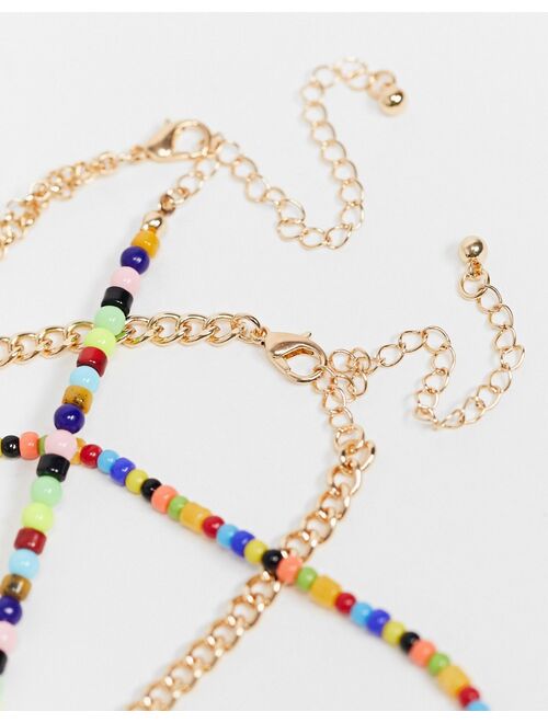 ASOS DESIGN 3-pack neckchain with chain and bead mix in gold tone