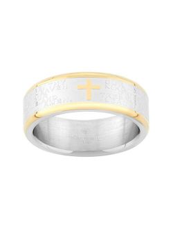 Two Tone Stainless Steel "The Lord's Prayer" Cross Wedding Band - Men