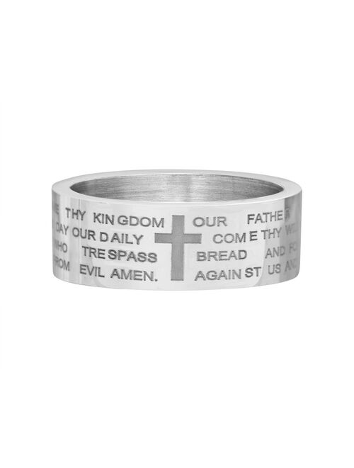 1913 Men's Stainless Steel Cross Ring with Lord's Prayer