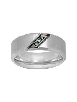 Men's Stainless Steel Blue Diamond Accent Ring