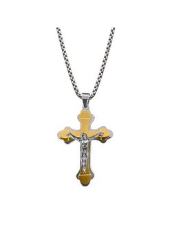 Men's Gold Tone Ion-Plated Stainless Steel Layered Jesus Cross Pendant Necklace