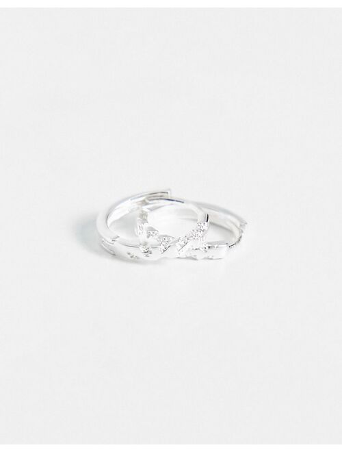 ASOS DESIGN sterling silver hoop earring with eroded design in silver